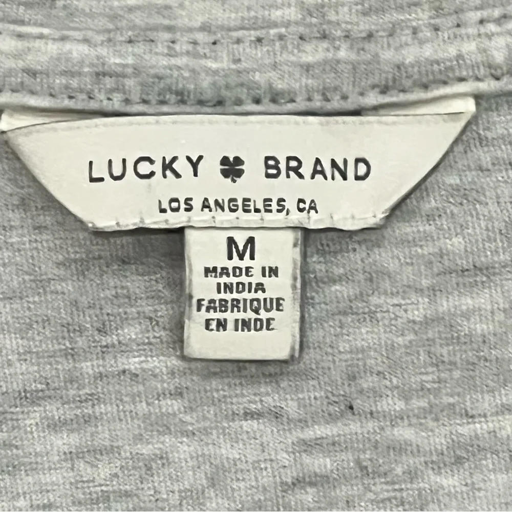 Lucky Brand Heather Grey Embroidered Florals Shirt Size Medium - Picture 14 of 15